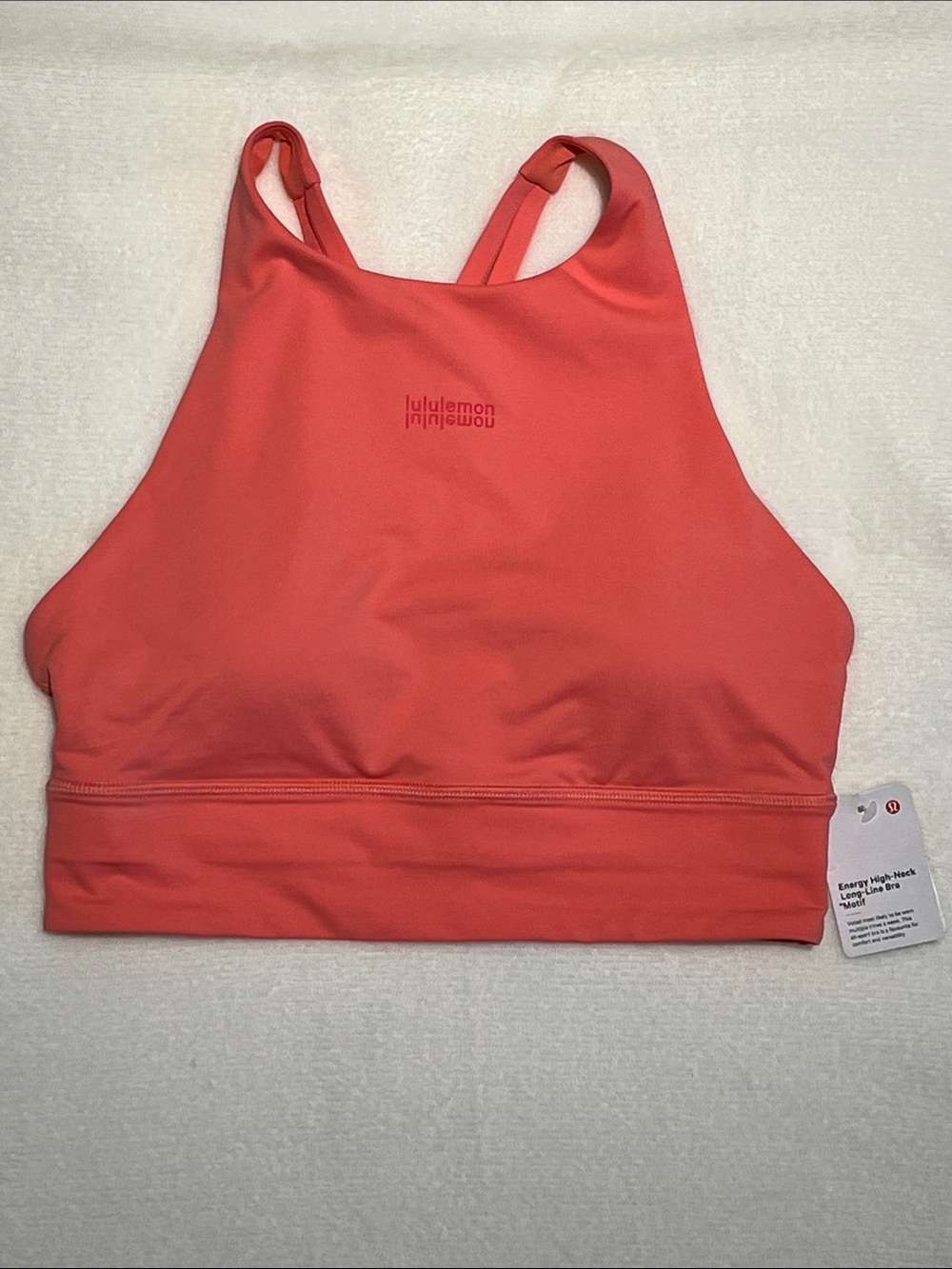 lululemon Energy High-Neck Long Line Bra - Coral Pink Size 6 B/C cup * Wordmark*